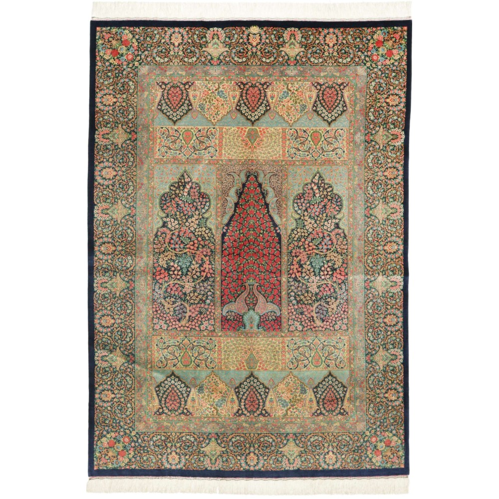 Tappeto Ghom seta Persia bianco marrone 139x200 Tappeto Ghom seta Persia bianco marrone 139x200