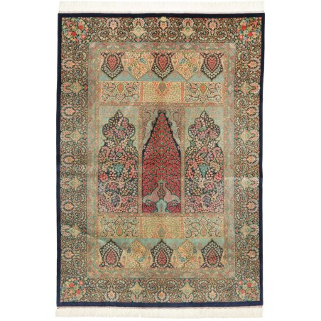 Tappeto Ghom seta Persia bianco marrone 139x200