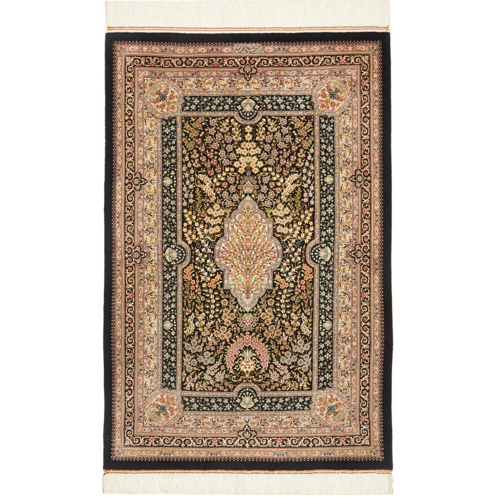 Tappeto Ghom seta Persia marrone 77x121 Tappeto Ghom seta Persia marrone 77x121