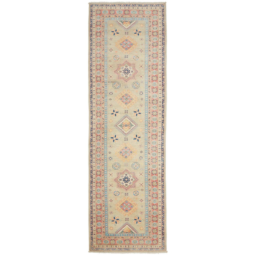 Tappeto Kazak Afghanistan marrone azzurro 84x287 Tappeto Kazak Afghanistan marrone azzurro 84x287