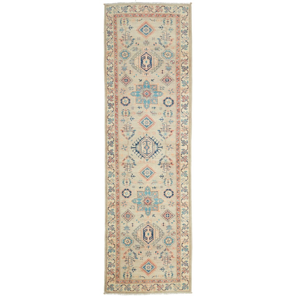 Tappeto Kazak Afghanistan marrone azzurro 83x292 Tappeto Kazak Afghanistan marrone azzurro 83x292