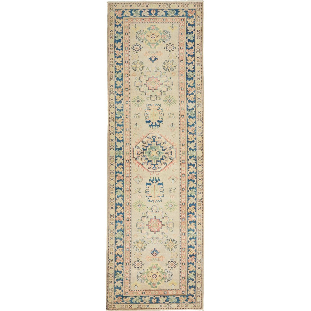 Tappeto Kazak Afghanistan marrone azzurro 85x287 Tappeto Kazak Afghanistan marrone azzurro 85x287