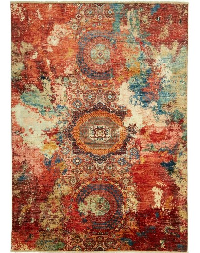 Tappeto Mona Pakistan rosso giallo 148x202