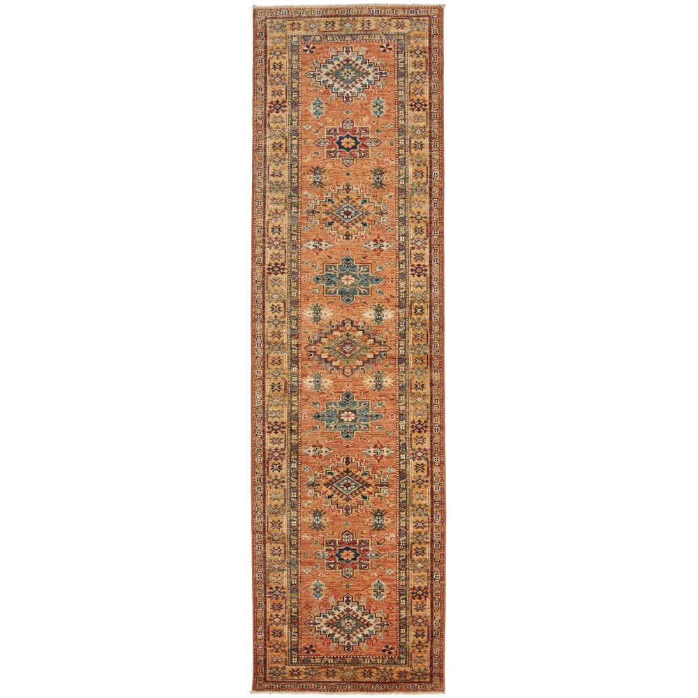 Tappeto Kazak Fine Pakistan arancione giallo 84x299 Tappeto Kazak Fine Pakistan arancione giallo 84x299