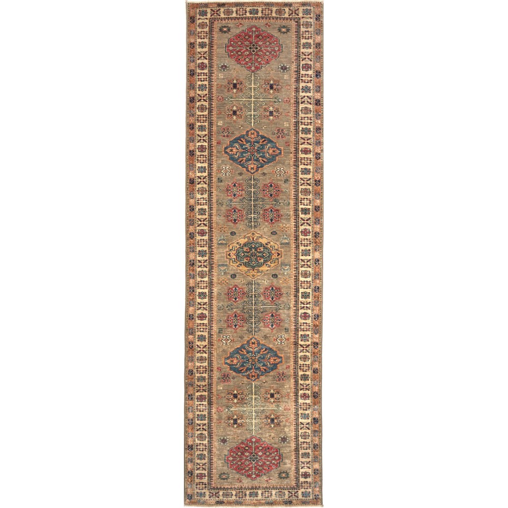 Tappeto Kazak Fine Pakistan bianco marrone 80x310 Tappeto Kazak Fine Pakistan bianco marrone 80x310
