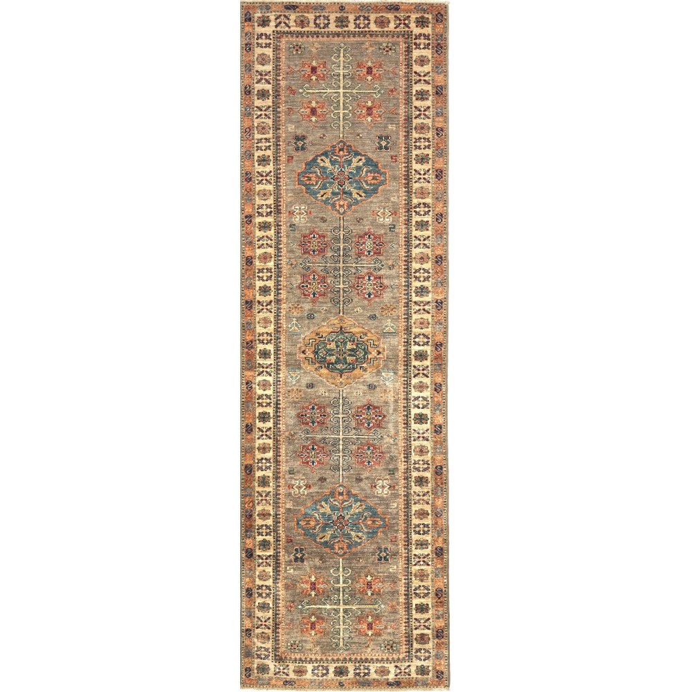 Tappeto Kazak Fine Pakistan marrone bianco 79x254 Tappeto Kazak Fine Pakistan marrone bianco 79x254