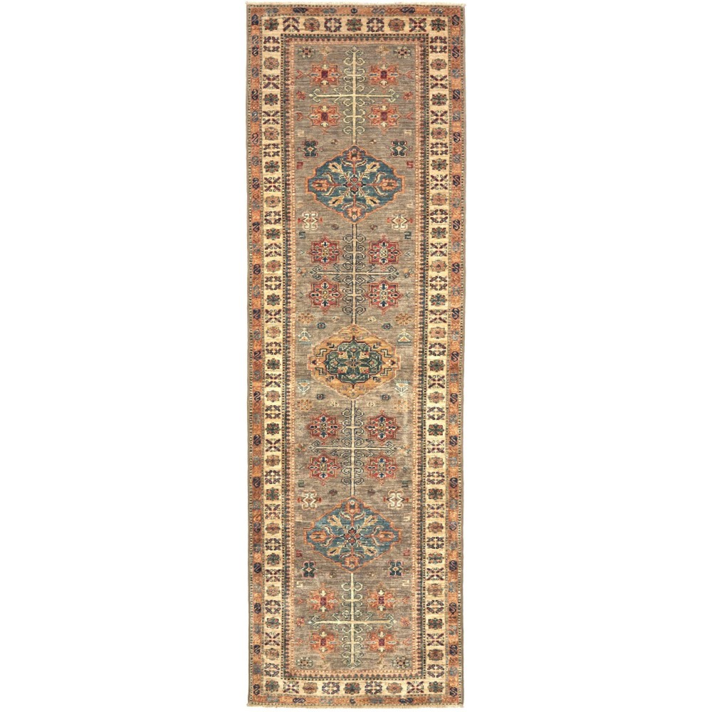 Tappeto Kazak Fine Pakistan marrone bianco 77x256 Tappeto Kazak Fine Pakistan marrone bianco 77x256