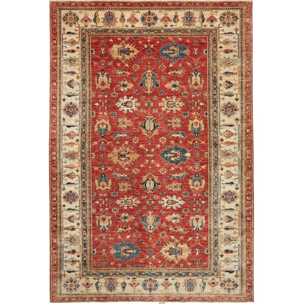Tappeto Kazak Fine Pakistan rosso grigio 206x304 Tappeto Kazak Fine Pakistan rosso grigio 206x304