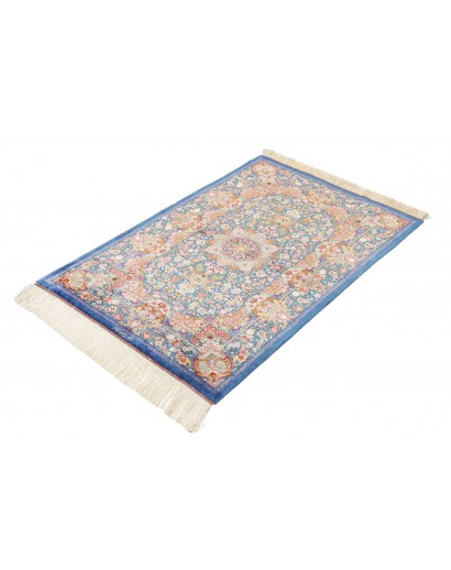 Tappeto Ghom seta Persia azzurro bianco 80x117