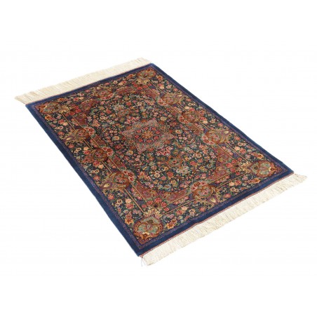 Tappeto Ghom seta Persia azzurro bianco 80x117