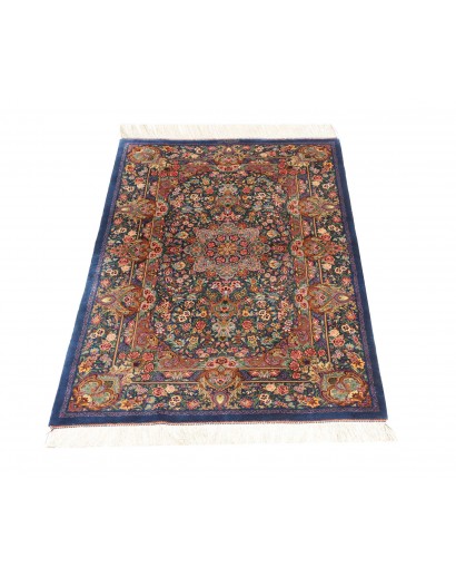 Tappeto Ghom seta Persia azzurro bianco 80x117