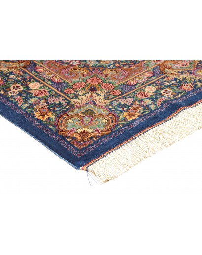 Tappeto Ghom seta Persia azzurro bianco 80x117