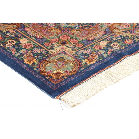 Tappeto Ghom seta Persia azzurro bianco 80x117