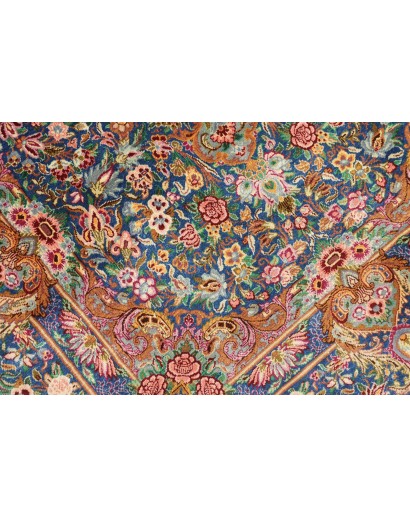 Tappeto Ghom seta Persia azzurro bianco 80x117