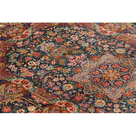 Tappeto Ghom seta Persia azzurro bianco 80x117
