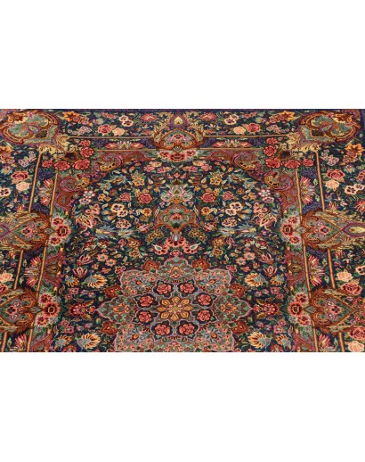Tappeto Ghom seta Persia azzurro bianco 80x117