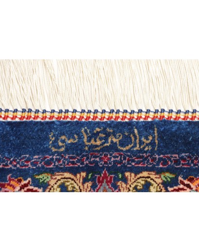 Tappeto Ghom seta Persia azzurro bianco 80x117