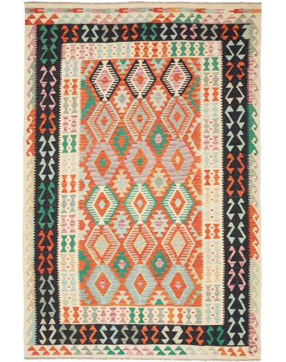 Tappeto Kilim Afghanistan beige arancione 204x304