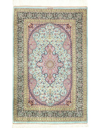 Tappeto Ghom seta Persia azzurro 79x122