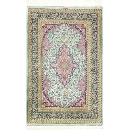 Tappeto Ghom seta Persia bianco grigio 79x122