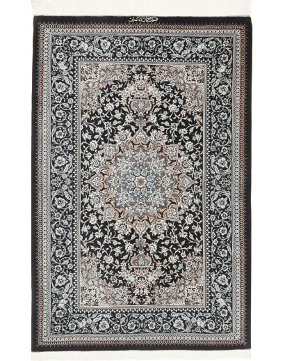 Tappeto Ghom seta Persia grigio bianco 80x121