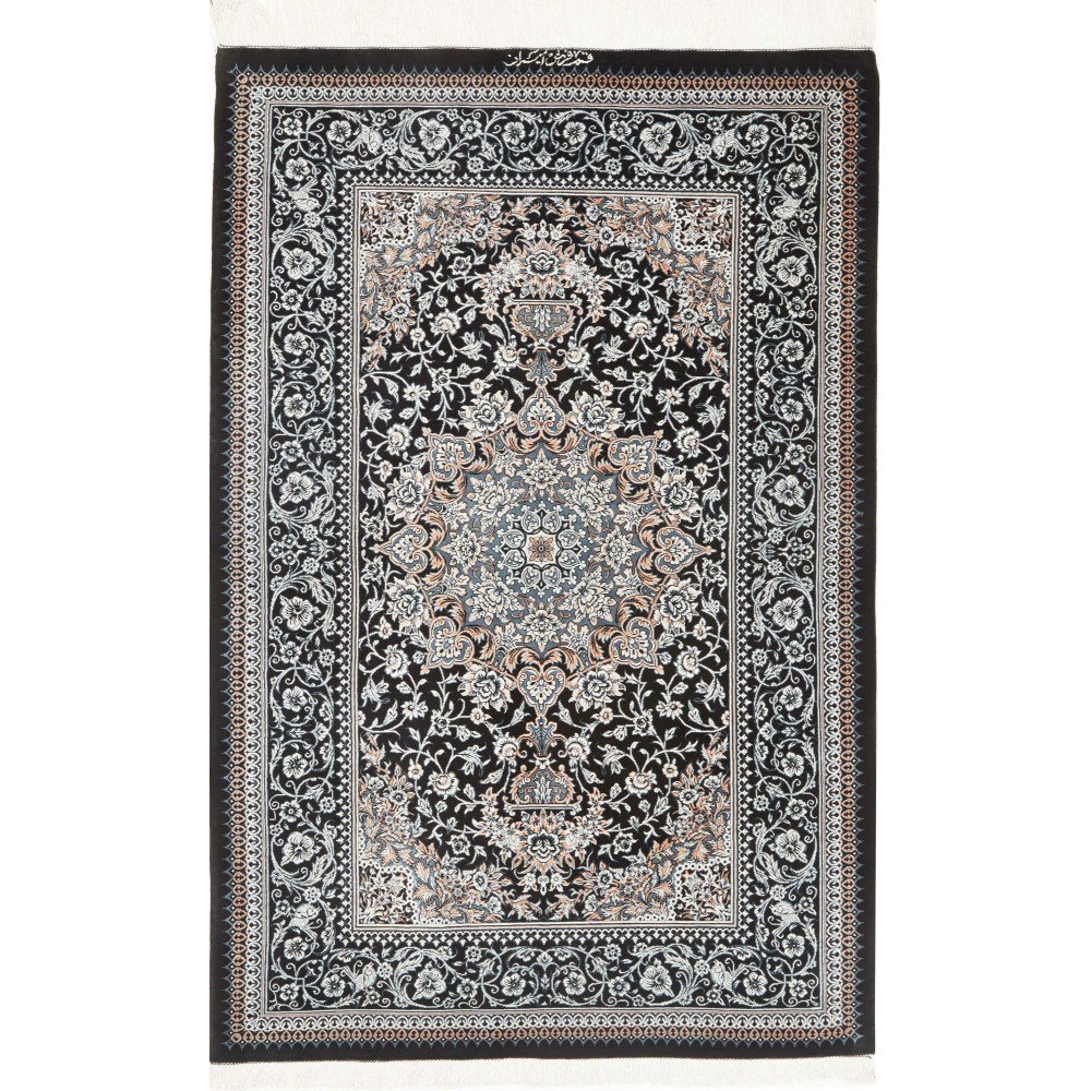Tappeto Ghom seta Persia grigio bianco 80x121 Tappeto Ghom seta Persia grigio bianco 80x121