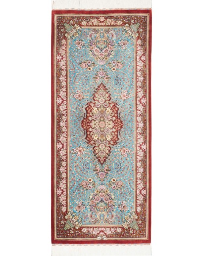 Tappeto Ghom seta Persia beige marrone 65x153