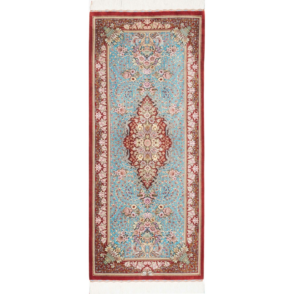 Tappeto Ghom seta Persia beige marrone 65x153 Tappeto Ghom seta Persia beige marrone 65x153