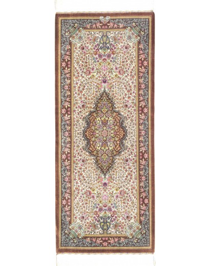 Tappeto Ghom seta Persia azzurro marrone 65x157