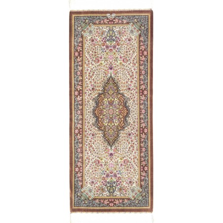Tappeto Ghom seta Persia azzurro marrone 65x157
