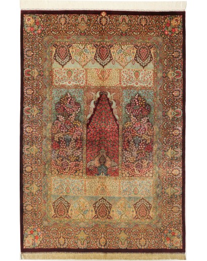 Tappeto Ghom seta Persia marrone 139x200