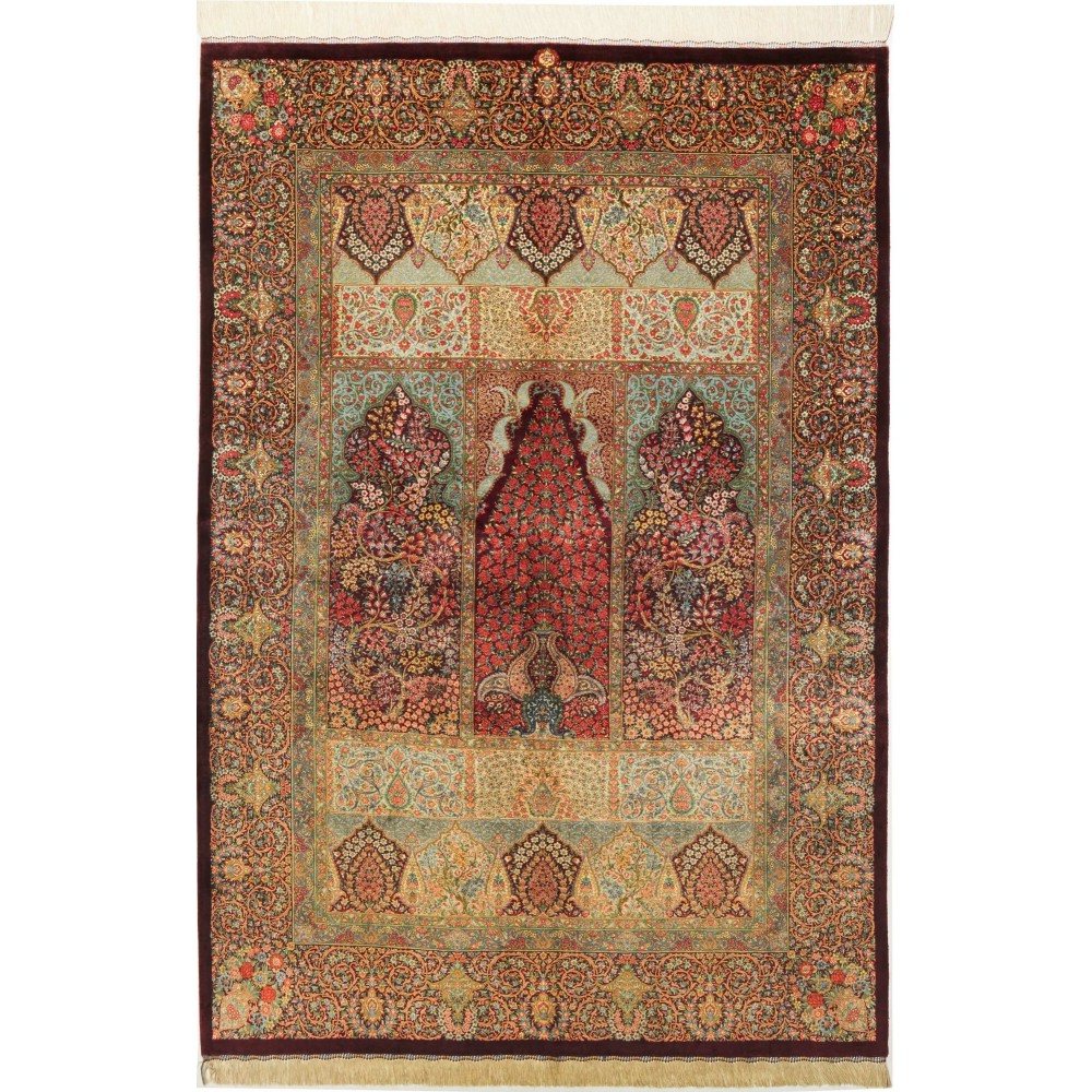 Tappeto Ghom seta Persia marrone arancione 139x200
