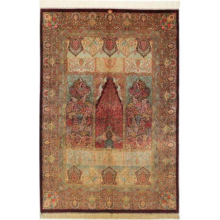 Tappeto Ghom seta Persia marrone arancione 139x200