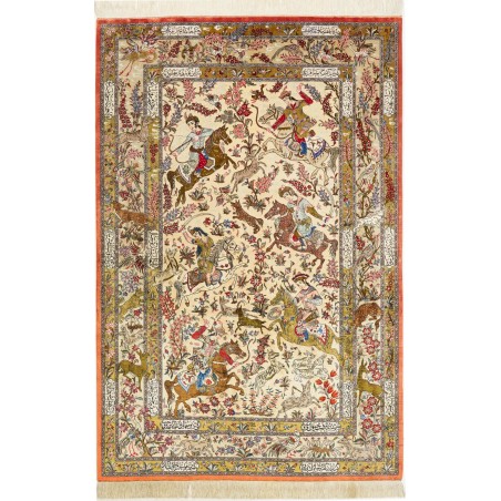 Tappeto Ghom seta Persia giallo grigio 132x200