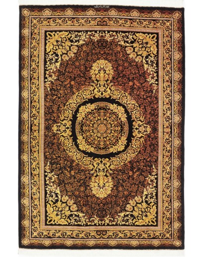 Tappeto Ghom seta Persia marrone arancione 135x200