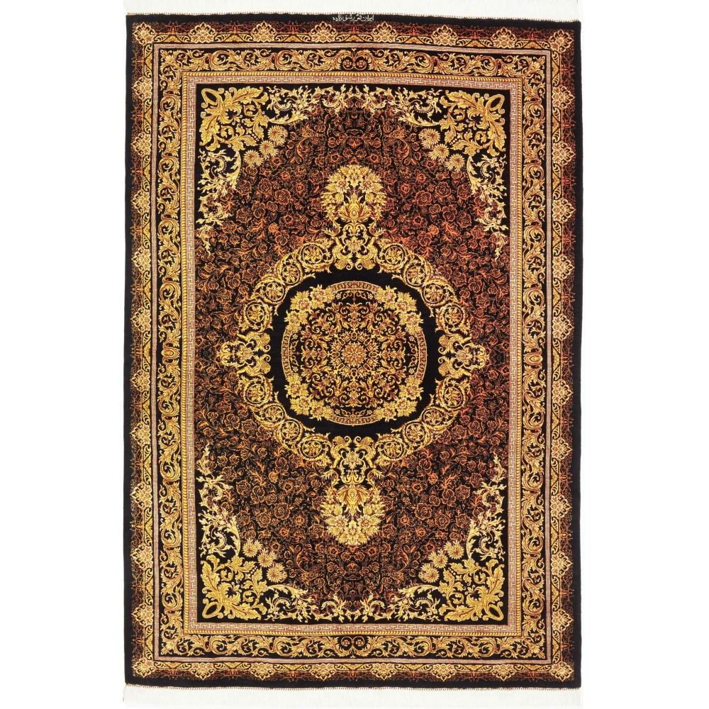 Tappeto Ghom seta Persia marrone arancione 135x200 Tappeto Ghom seta Persia marrone arancione 135x200