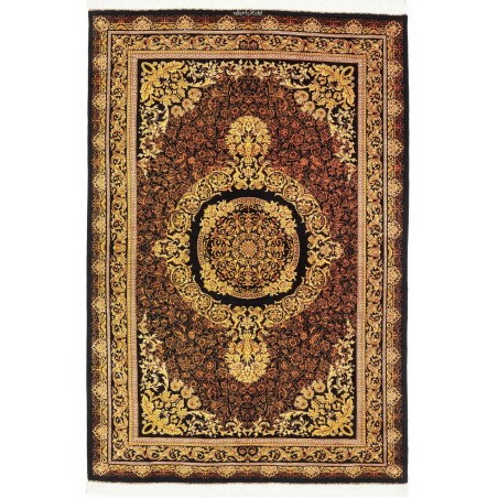 Tappeto Ghom seta Persia marrone arancione 135x200