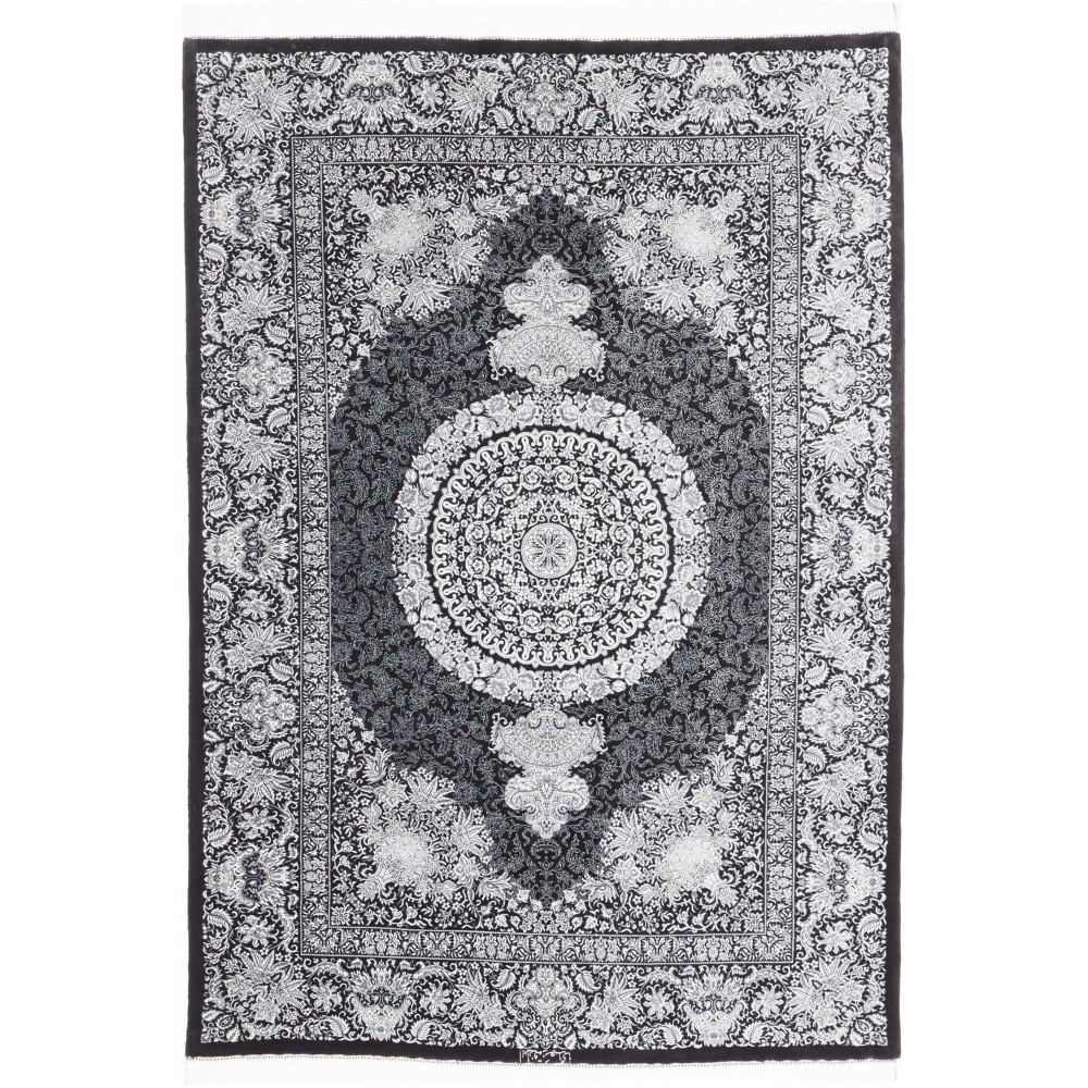 Tappeto Ghom seta Persia grigio bianco 138x195