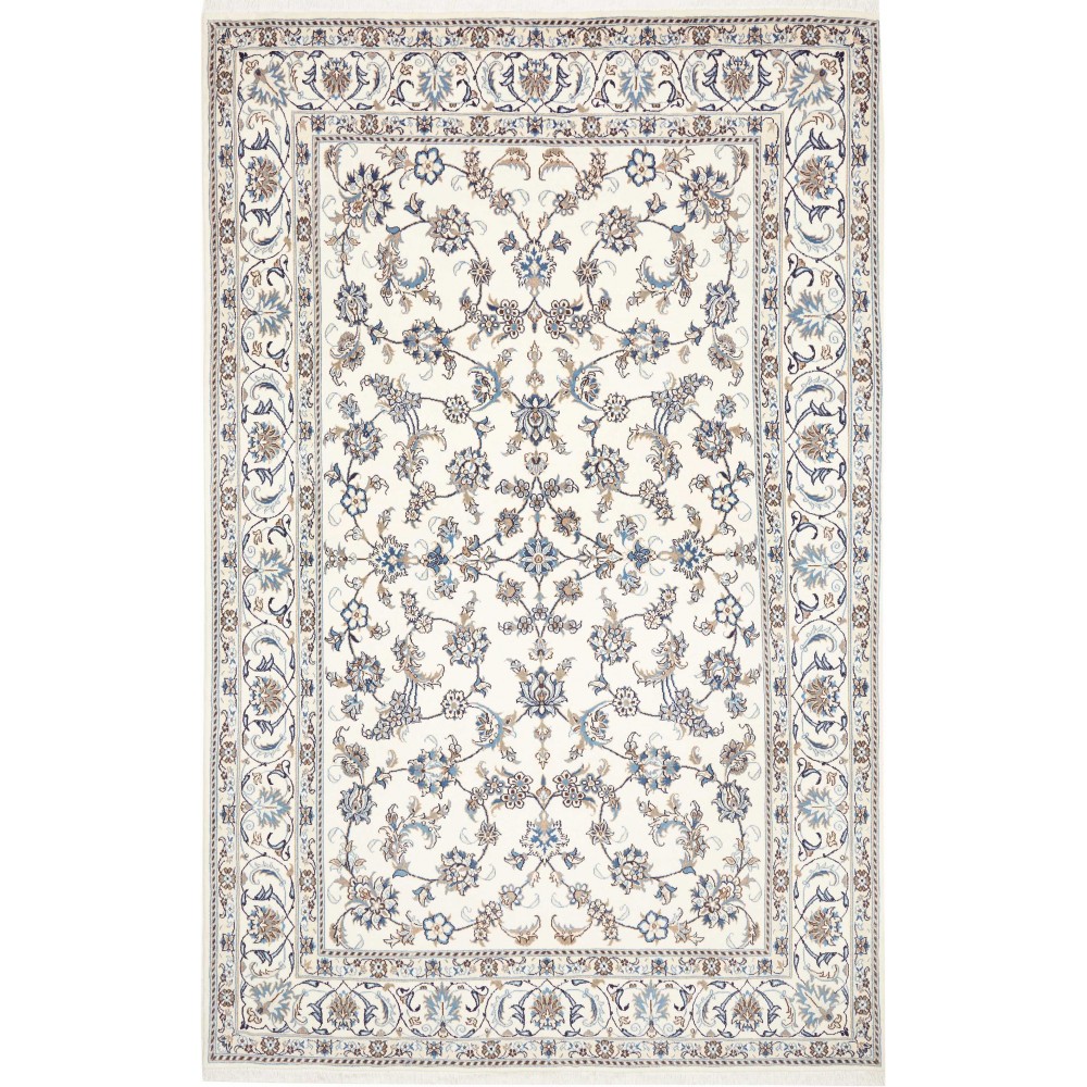 Tappeto Nain Kashmar Persia bianco azzurro 200x312