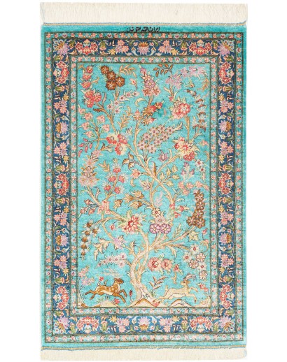Tappeto Ghom seta Persia beige blu 55x86