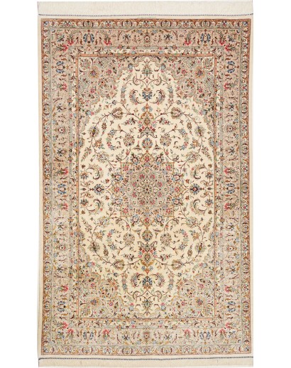 Tappeto Ghom seta Persia giallo grigio 129x208