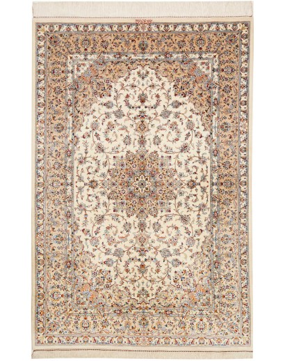 Tappeto Ghom seta Persia bianco marrone 130x197