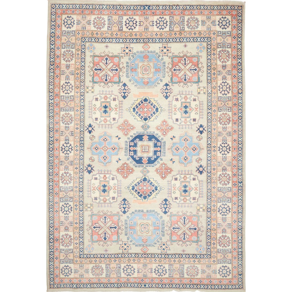 Tappeto Kazak Afghanistan bianco grigio 203x294 Tappeto Kazak Afghanistan bianco grigio 203x294