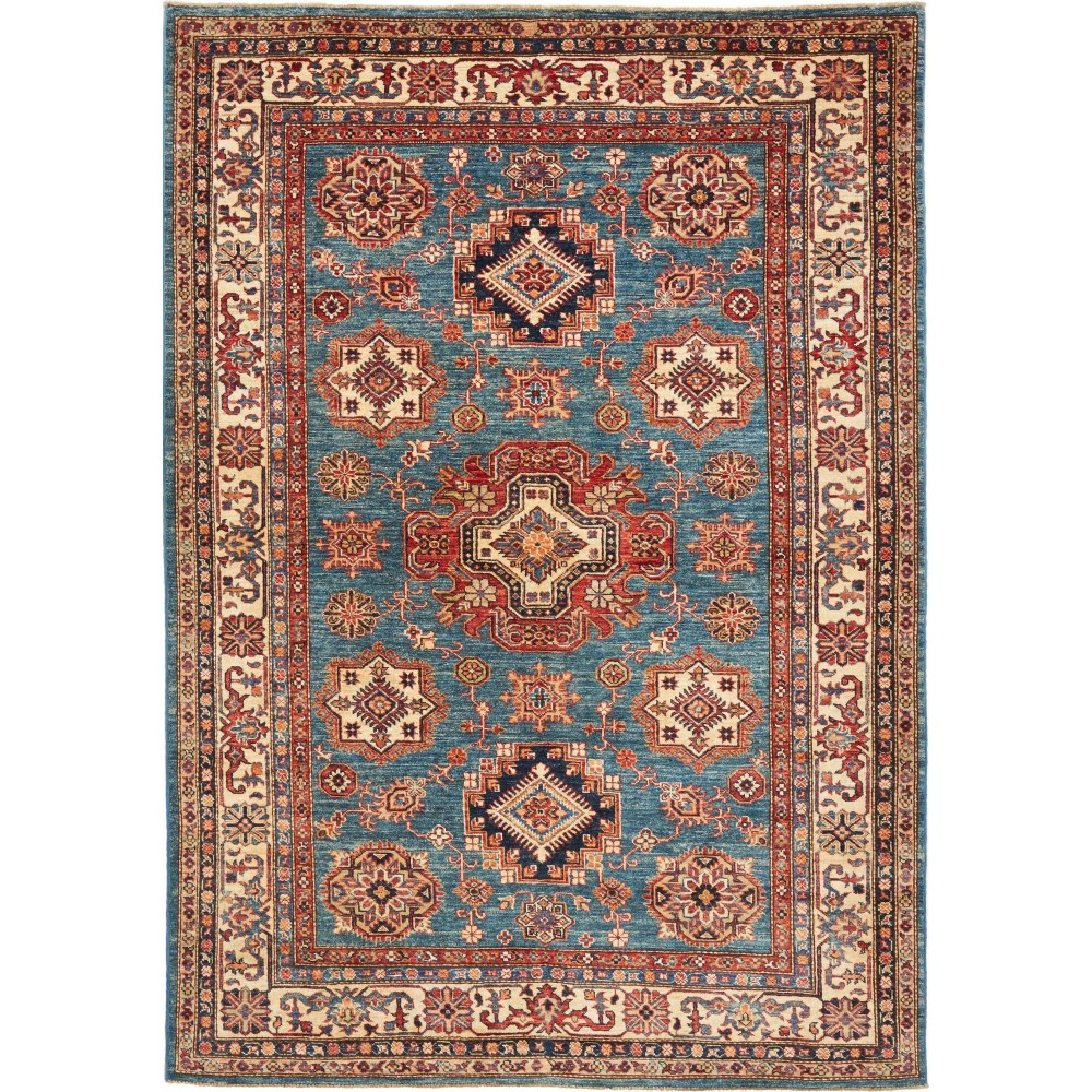 Tappeto Kazak Fine Pakistan azzurro giallo 166x238 Tappeto Kazak Fine Pakistan azzurro giallo 166x238