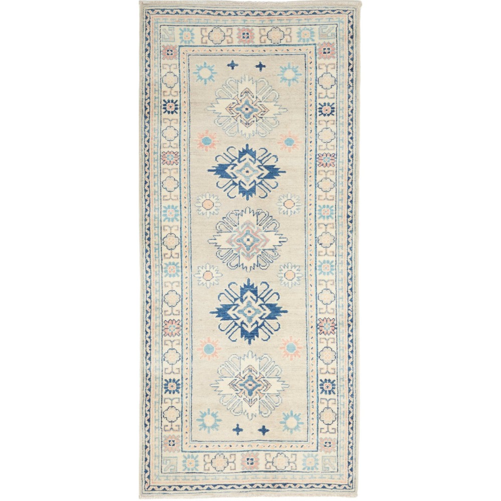 Tappeto Kazak Afghanistan bianco azzurro 84x189 Tappeto Kazak Afghanistan bianco azzurro 84x189