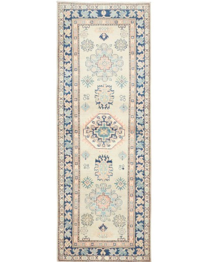 Tappeto Kazak Afghanistan bianco azzurro 83x233