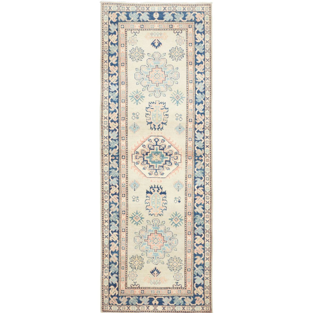 Tappeto Kazak Afghanistan bianco azzurro 83x233 Tappeto Kazak Afghanistan bianco azzurro 83x233