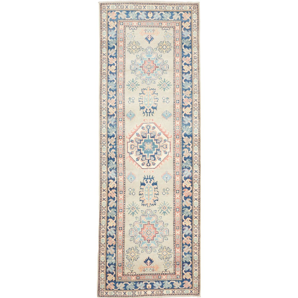 Tappeto Kazak Afghanistan bianco azzurro 84x240 Tappeto Kazak Afghanistan bianco azzurro 84x240