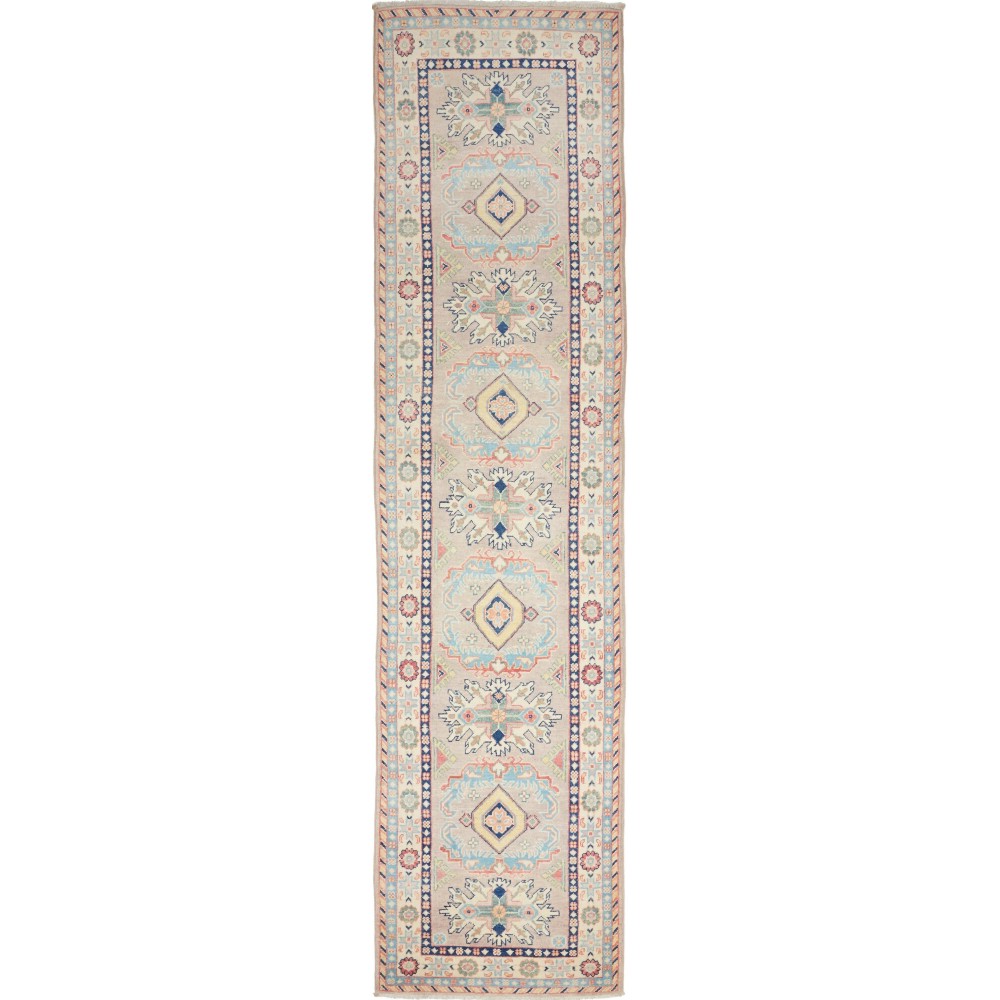 Tappeto Kazak Afghanistan beige azzurro 71x318 Tappeto Kazak Afghanistan beige azzurro 71x318