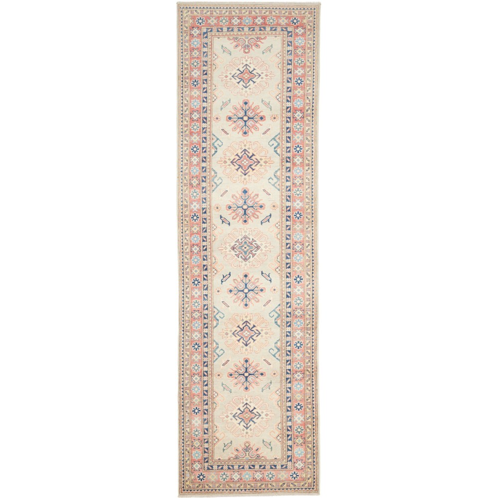 Tappeto Kazak Afghanistan bianco grigio 85x294 Tappeto Kazak Afghanistan bianco grigio 85x294
